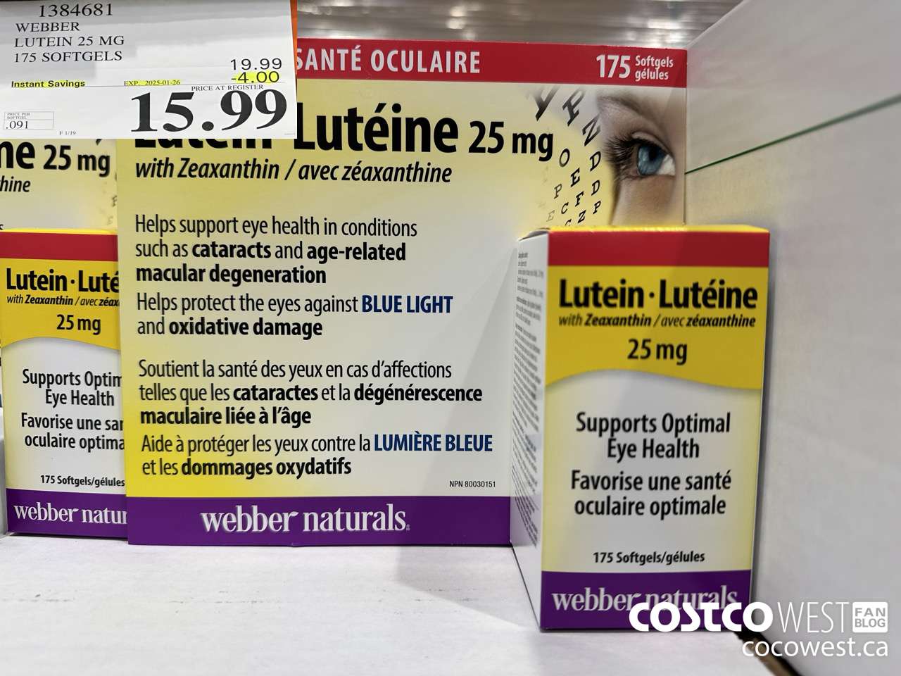 1384681 WEBBER LUTEIN 25 MG 175 SOFTGELS ($4.00 INSTANT SAVINGS EXPIRES ON 2025-01-26) $15.99