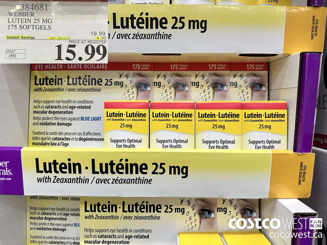 1384681 WEBBER LUTEIN 25 MG 175 SOFTGELS ($4.00 INSTANT SAVINGS EXPIRES ON 2025-01-26) $15.99