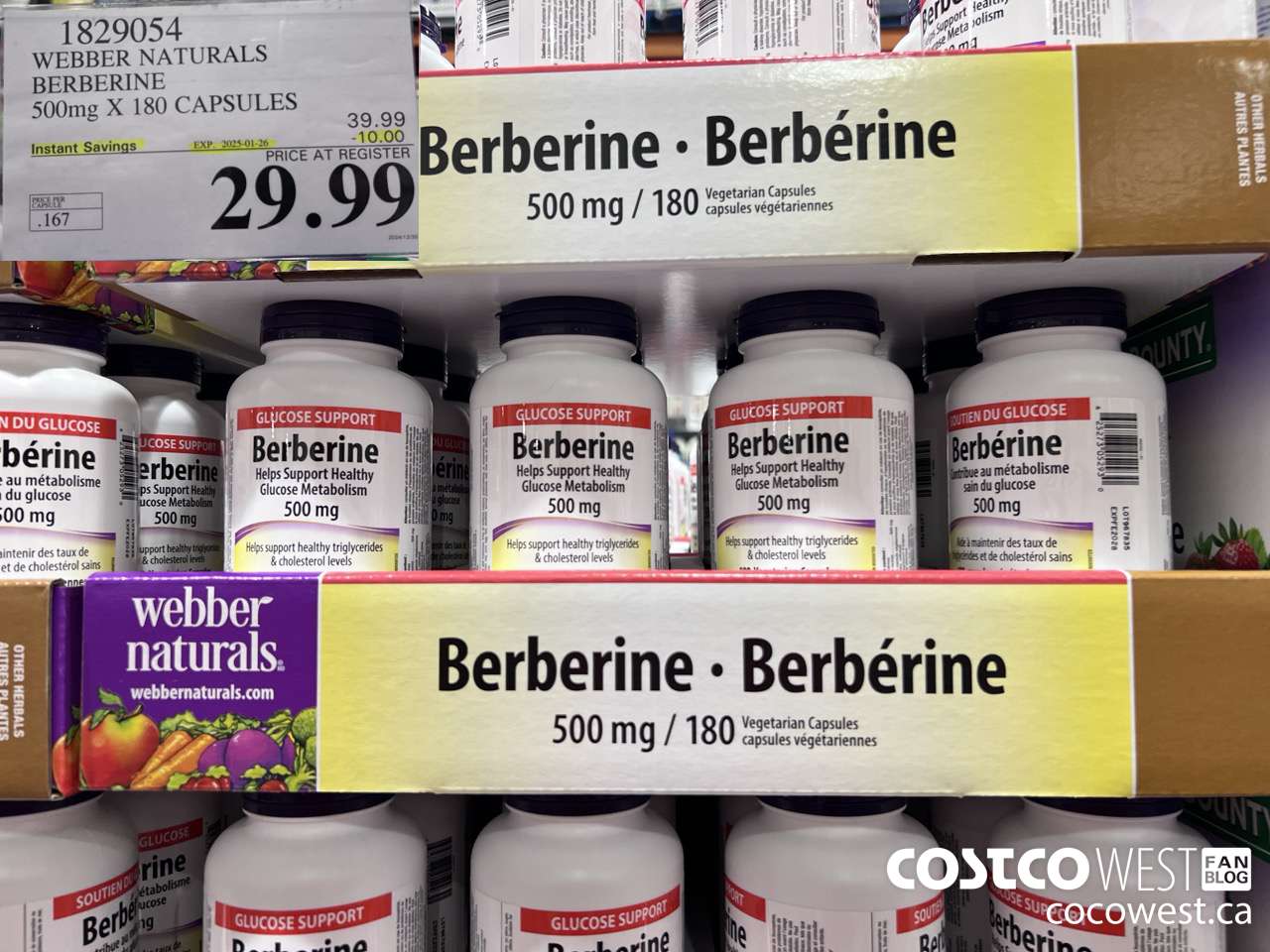 1829054 WEBBER NATURALS BERBERINE 500MG X 180 CAPSULES ($10.00 INSTANT SAVINGS EXPIRES ON 2025-01-26) $29.99