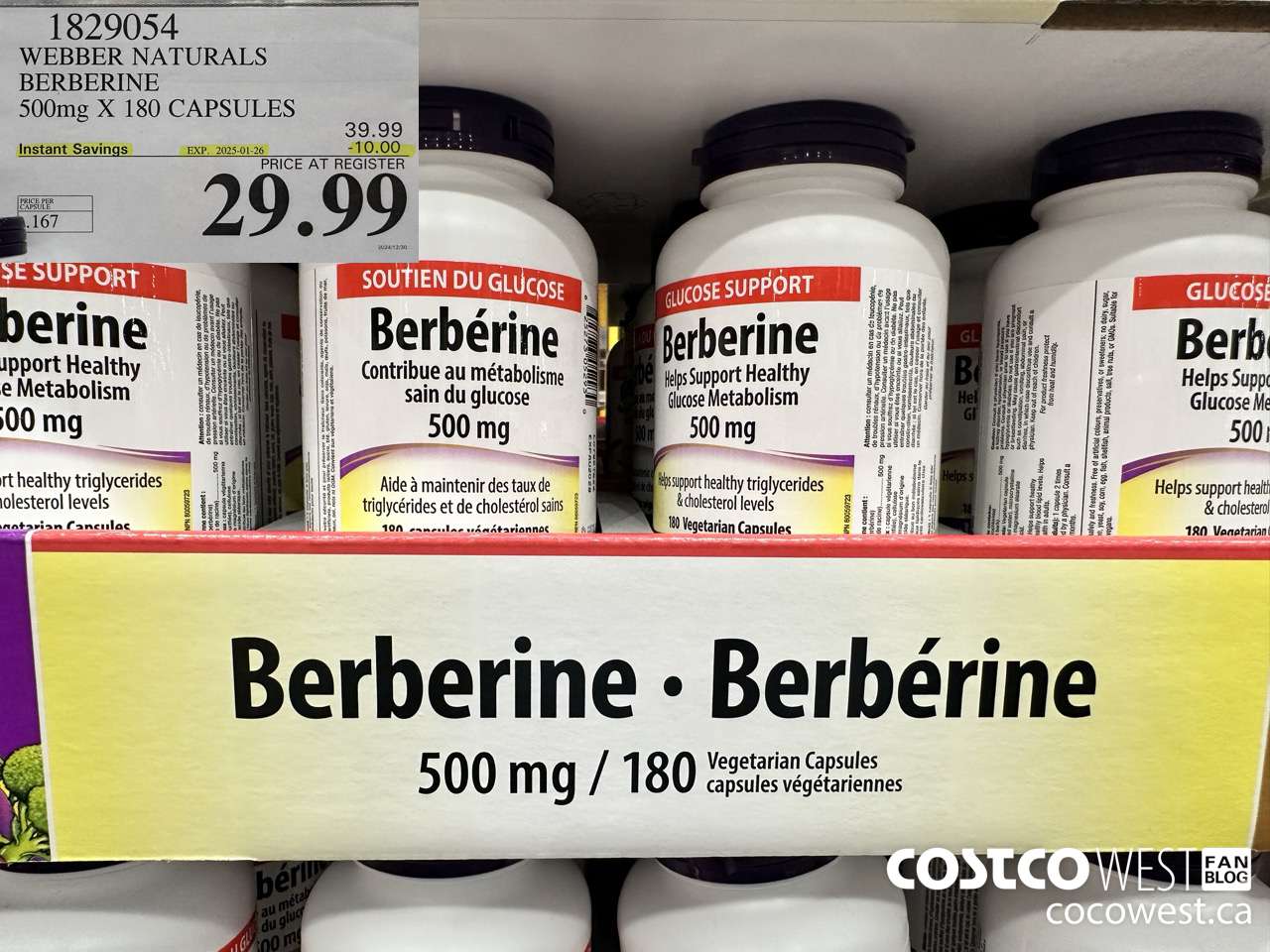 1829054 WEBBER NATURALS BERBERINE 500MG X 180 CAPSULES ($10.00 INSTANT SAVINGS EXPIRES ON 2025-01-26) $29.99
