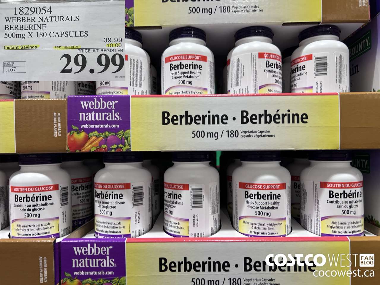 1829054 WEBBER NATURALS BERBERINE 500MG X 180 CAPSULES ($10.00 INSTANT SAVINGS EXPIRES ON 2025-01-26) $29.99