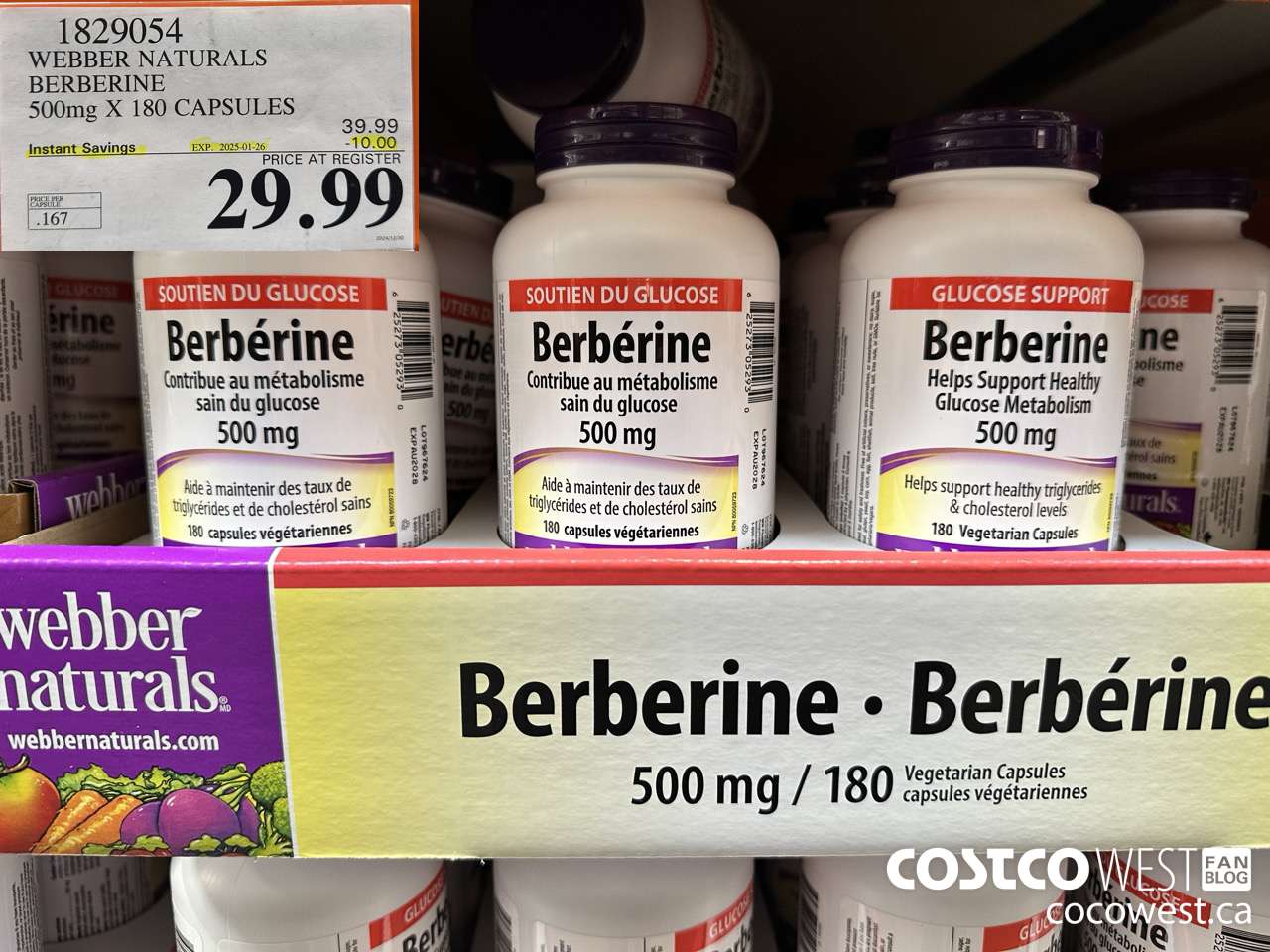 1829054 WEBBER NATURALS BERBERINE 500MG X 180 CAPSULES ($10.00 INSTANT SAVINGS EXPIRES ON 2025-01-26) $29.99