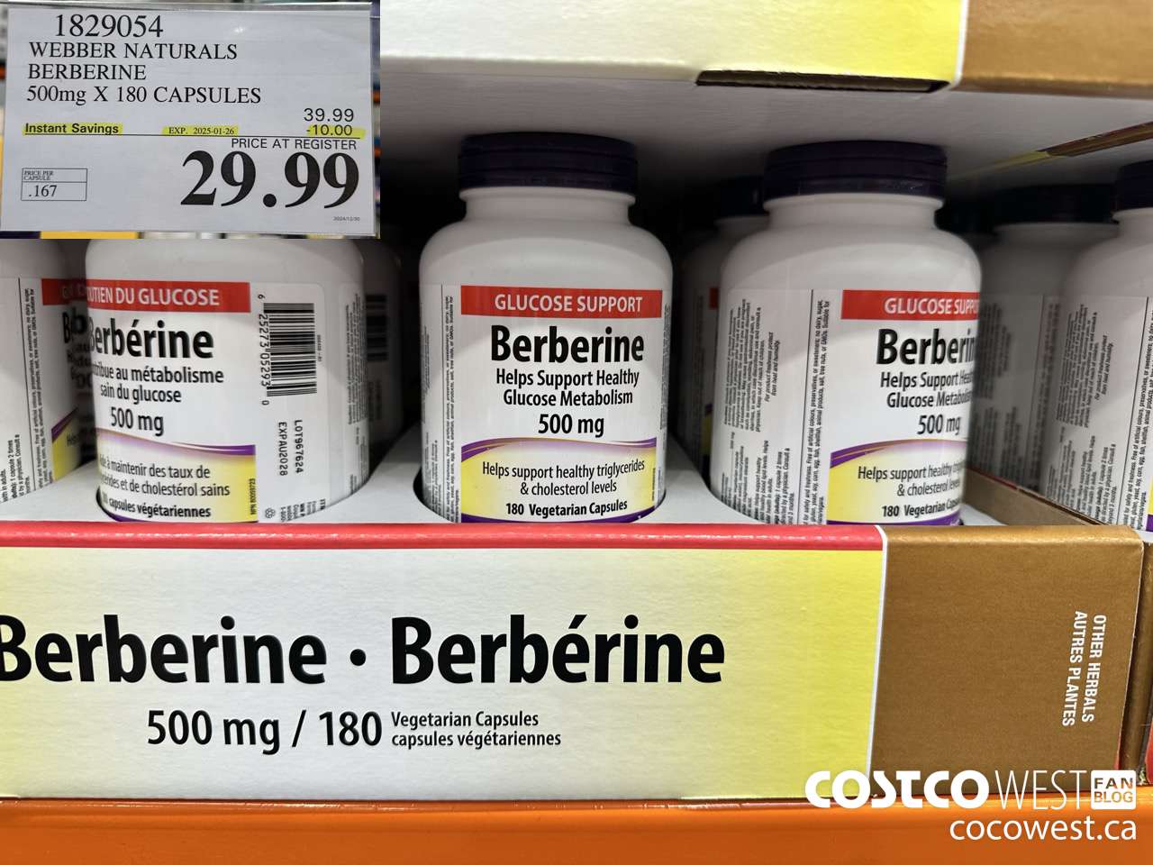 1829054 WEBBER NATURALS BERBERINE 500MG X 180 CAPSULES ($10.00 INSTANT SAVINGS EXPIRES ON 2025-01-26) $29.99