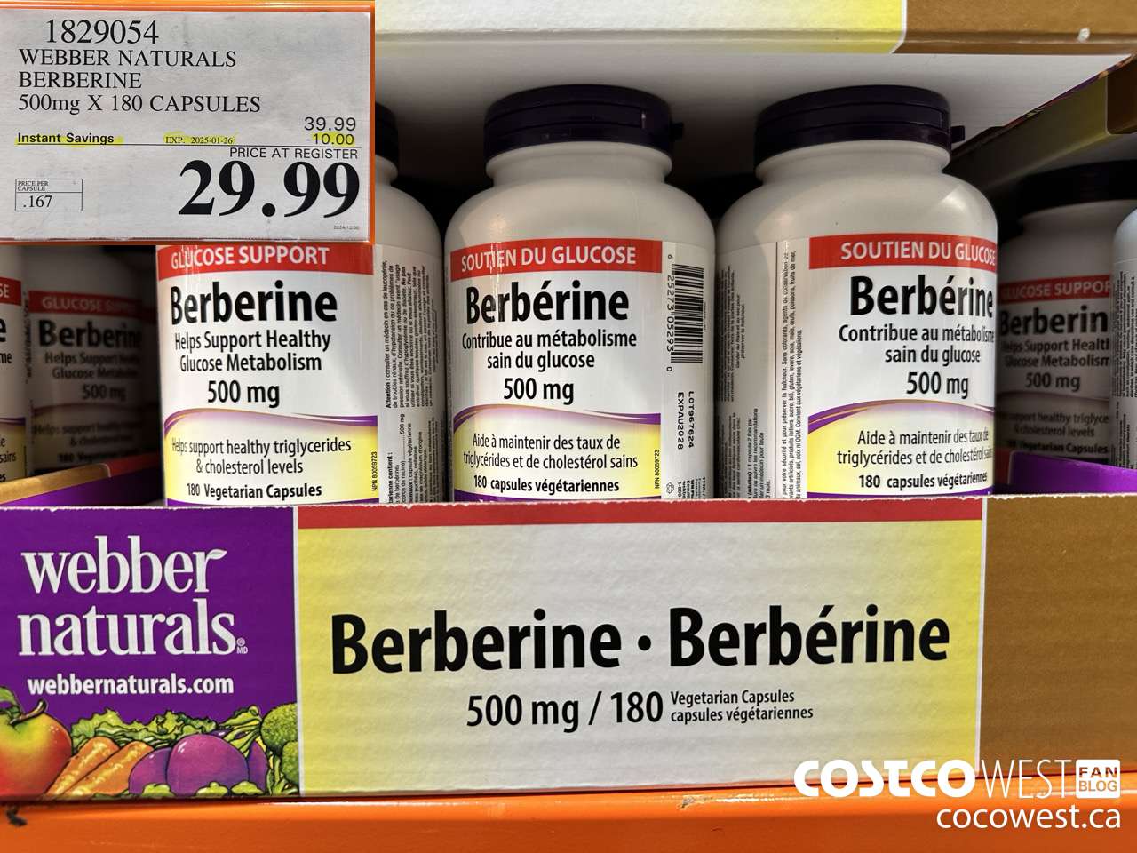 1829054 WEBBER NATURALS BERBERINE 500MG X 180 CAPSULES ($10.00 INSTANT SAVINGS EXPIRES ON 2025-01-26) $29.99
