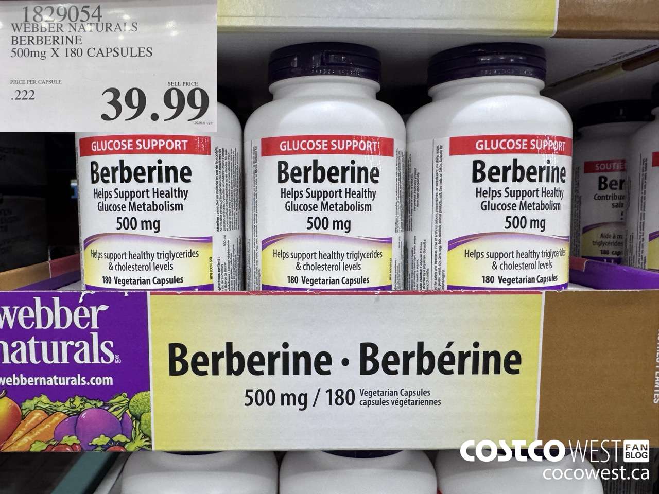 1829054 WEBBER NATURALS BERBERINE 500MG X 180 CAPSULES $39.99