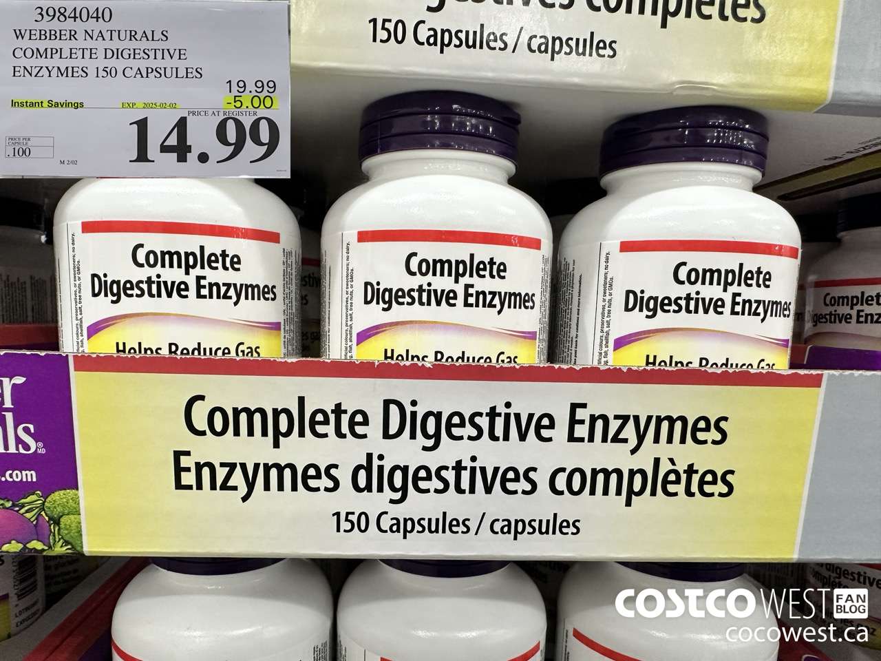 3984040 WEBBER NATURALS COMPLETE DIGESTIVE ENZYMES 150 CAPSULES ($5.00 INSTANT SAVINGS EXPIRES ON 2025-02-02) $14.99