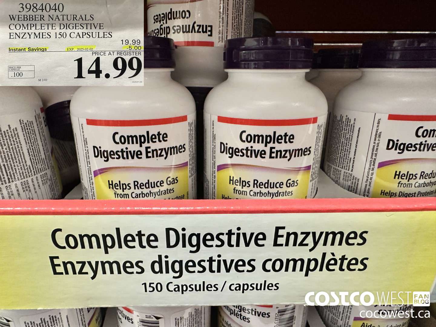 3984040 WEBBER NATURALS COMPLETE DIGESTIVE ENZYMES 150 CAPSULES ($5.00 INSTANT SAVINGS EXPIRES ON 2025-02-02) $14.99