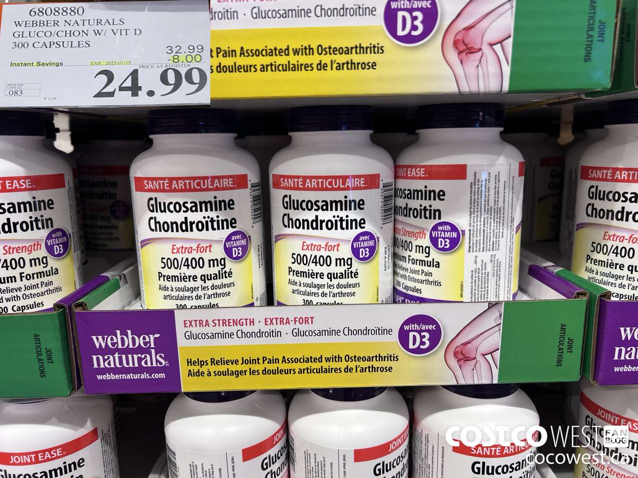 6808880 WEBBER NATURALS GLUCO/CHON 500/400 MG W/VIT D 300 CAPSULES ($8.00 INSTANT SAVINGS EXPIRES ON 2025-01-19) $24.99