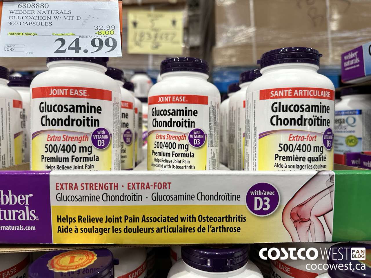 6808880 WEBBER NATURALS GLUCO/CHON 500/400 MG W/VIT D 300 CAPSULES ($8.00 INSTANT SAVINGS EXPIRES ON 2025-01-19) $24.99