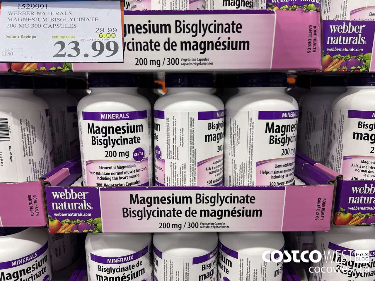 1529991 WEBBER NATURALS MAGNESIUM BISGLYCINATE 200MG 300 CAPSULES ($6.00 INSTANT SAVINGS EXPIRES ON 2025-01-26) $23.99