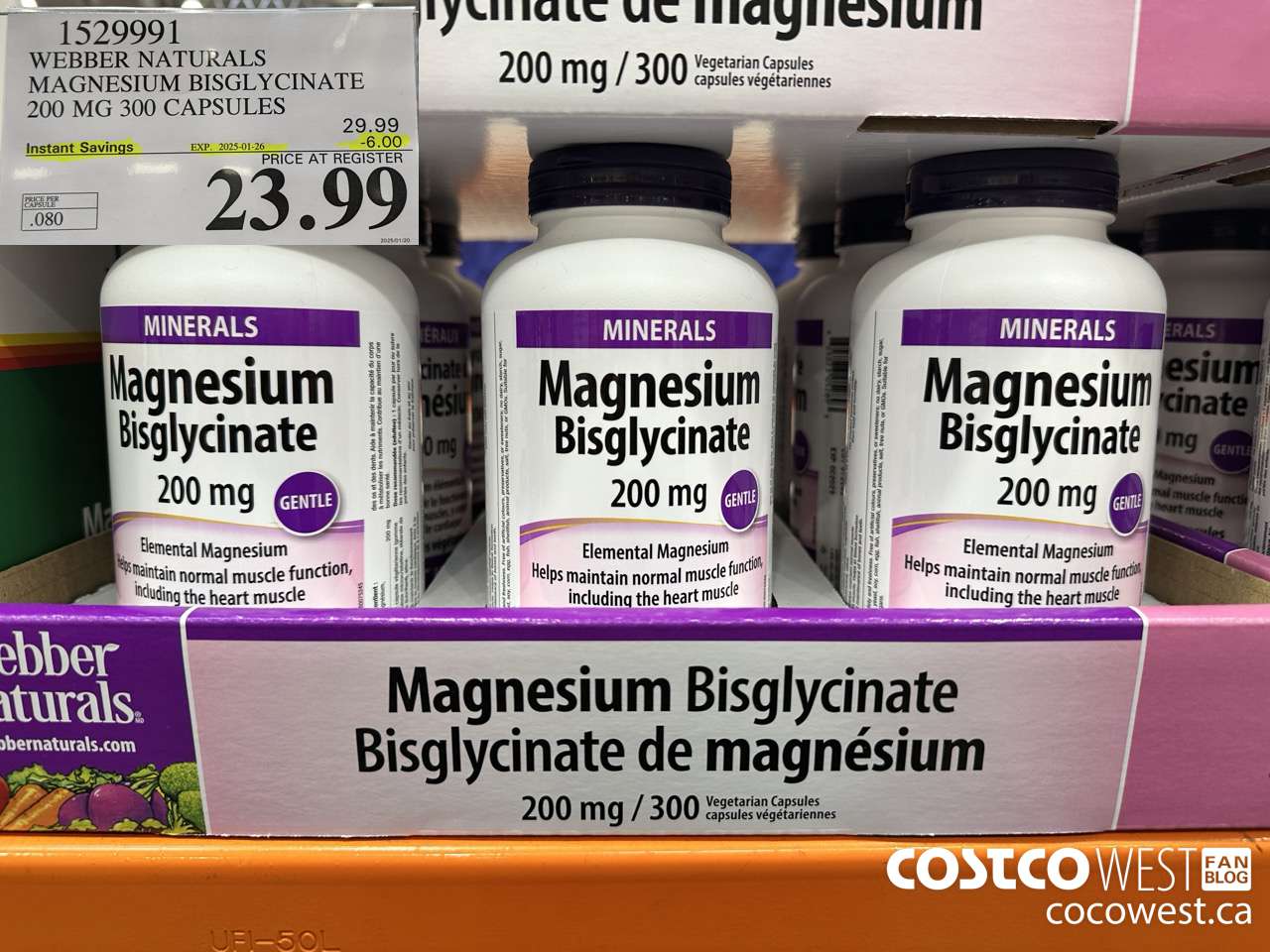 1529991 WEBBER NATURALS MAGNESIUM BISGLYCINATE 200MG 300 CAPSULES ($6.00 INSTANT SAVINGS EXPIRES ON 2025-01-26) $23.99