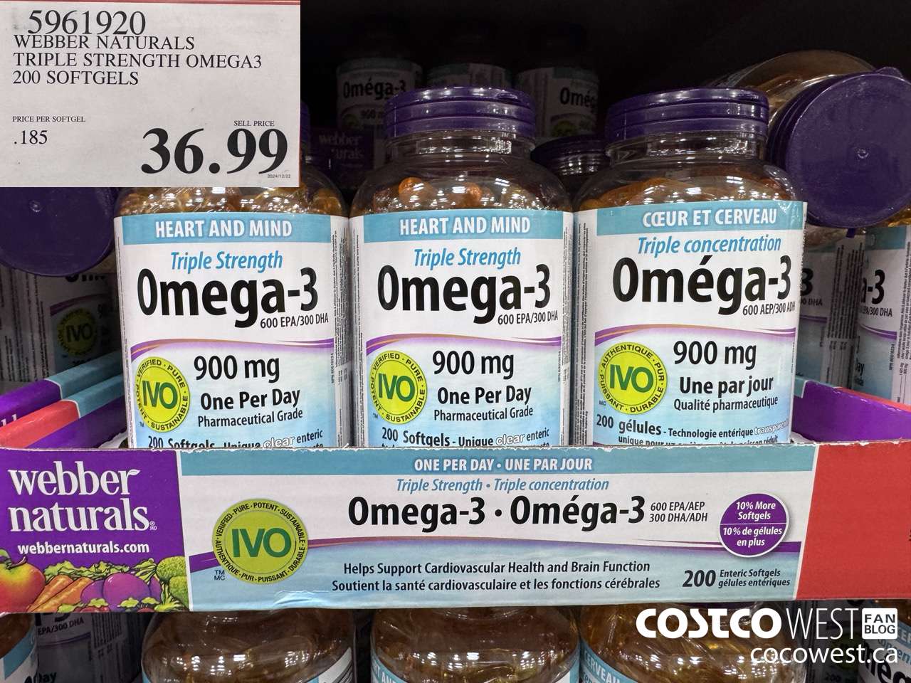 5961920 WEBBER NATURALS TRIPLE STRENGTH OMEGA3 200 SOFTGELS $36.99