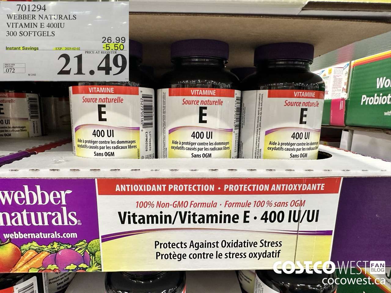 701294 WEBBER NATURALS VITAMIN E NATURAL 400 IU 300 SOFTGELS ($5.50 INSTANT SAVINGS EXPIRES ON 2025-02-02) $21.49