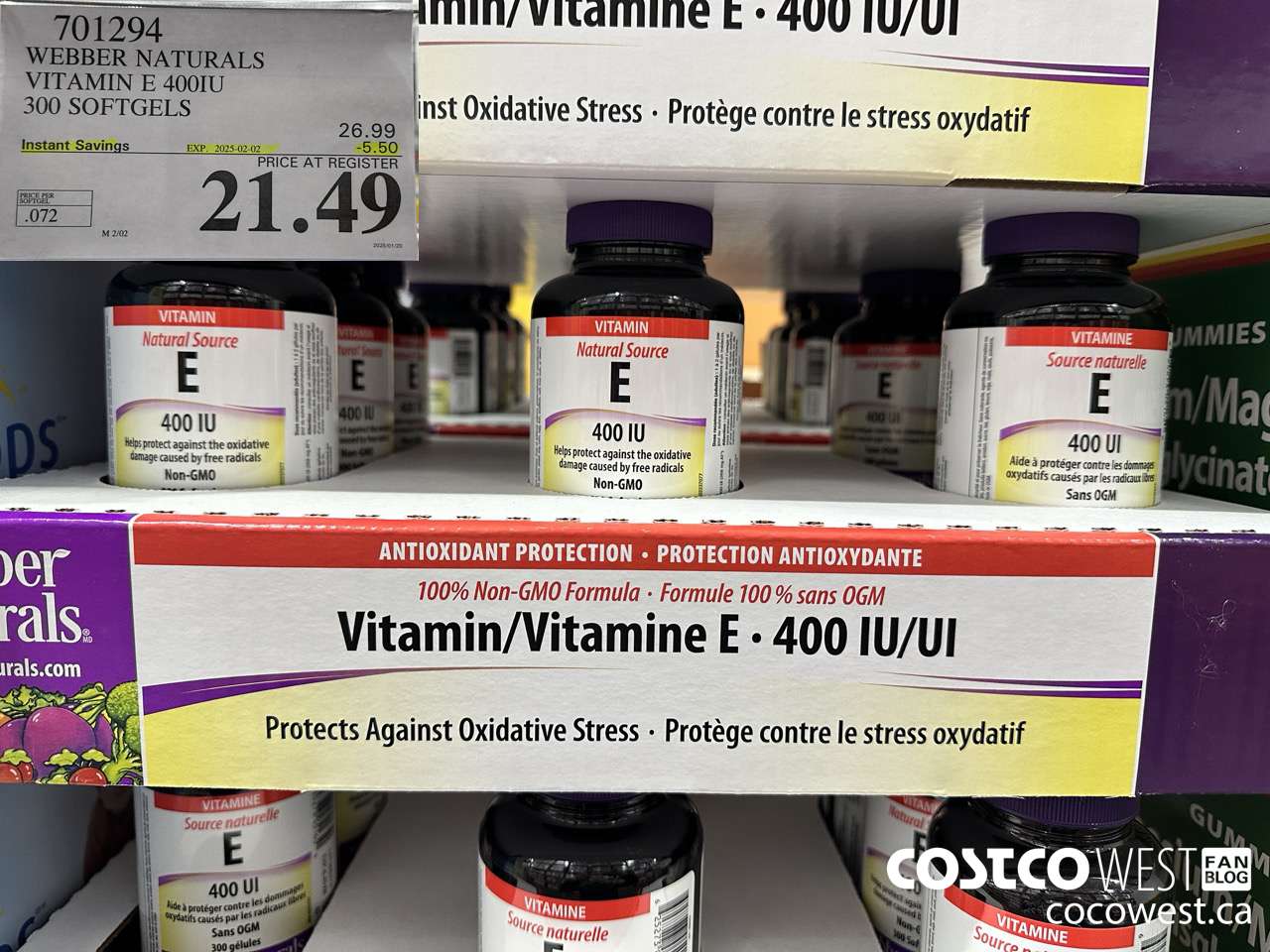 701294 WEBBER NATURALS VITAMIN E NATURAL 400 IU 300 SOFTGELS ($5.50 INSTANT SAVINGS EXPIRES ON 2025-02-02) $21.49