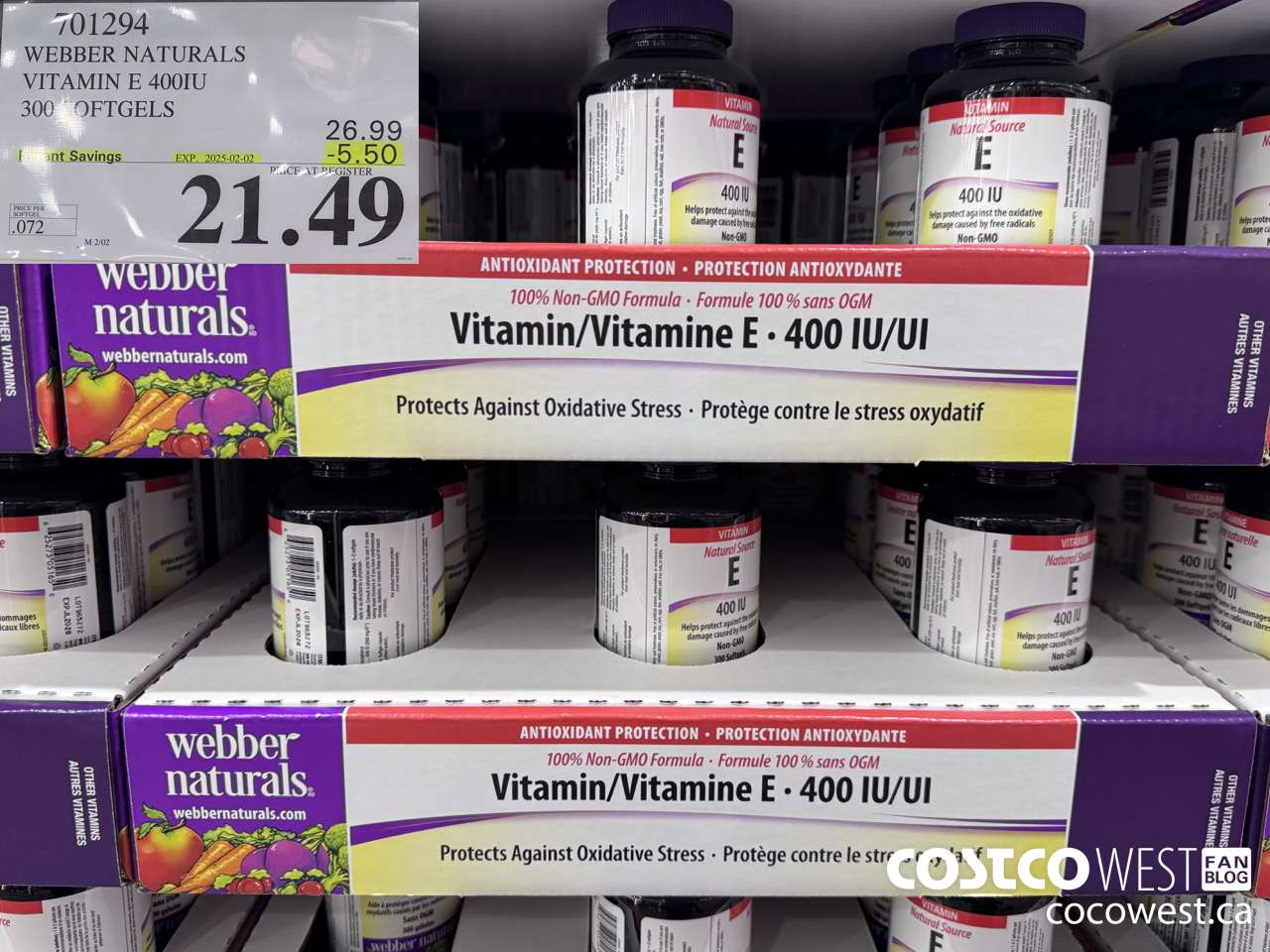 701294 WEBBER NATURALS VITAMIN E NATURAL 400 IU 300 SOFTGELS ($5.50 INSTANT SAVINGS EXPIRES ON 2025-02-02) $21.49