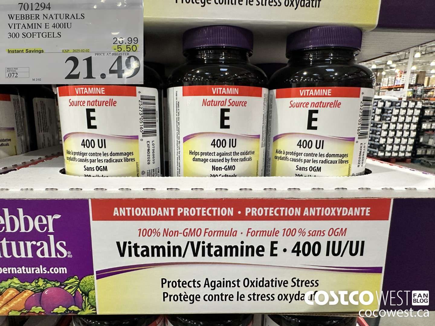 701294 WEBBER NATURALS VITAMIN E NATURAL 400 IU 300 SOFTGELS ($5.50 INSTANT SAVINGS EXPIRES ON 2025-02-02) $21.49