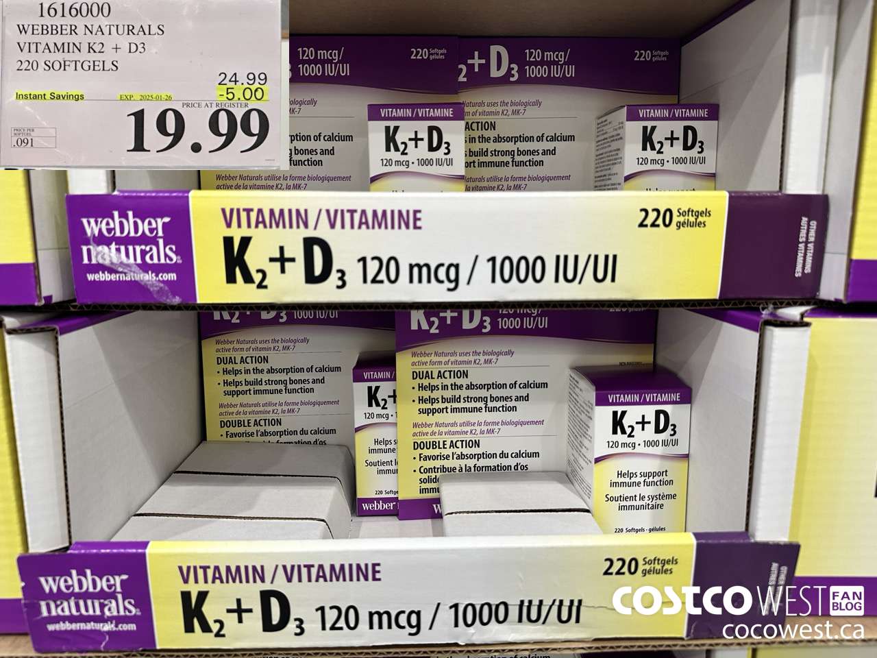 1616000 WEBBER NATURALS VITAMIN K2+D3 220 SOFTGELS ($5.00 INSTANT SAVINGS EXPIRES ON 2025-01-26) $19.99