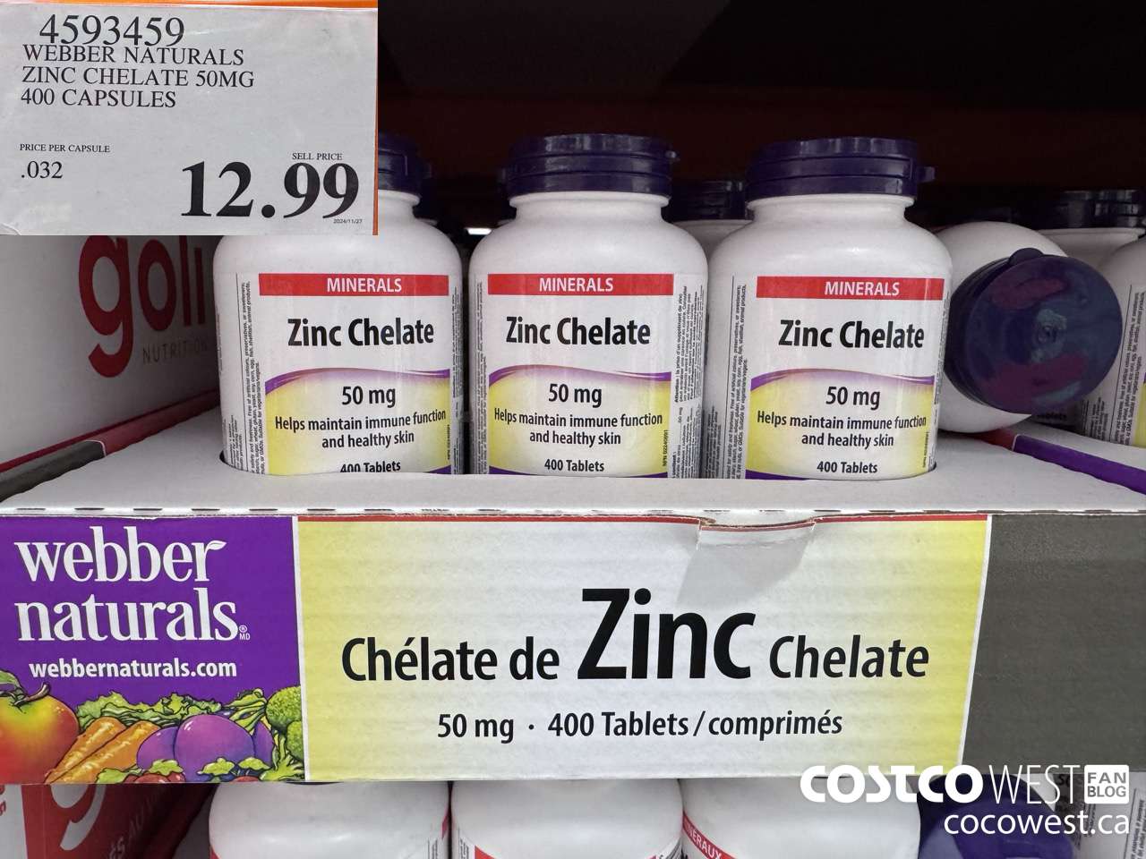 4593459 WEBBER NATURALS ZINC CHELATE 50MG 400 CAPSULES $12.99