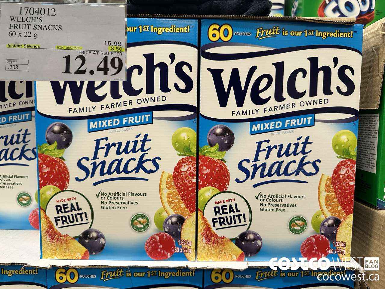 1704012 WELCH'S FRUIT SNACKS 60 X 22 G ($3.50 INSTANT SAVINGS EXPIRES ON 2025-02-02) $12.49