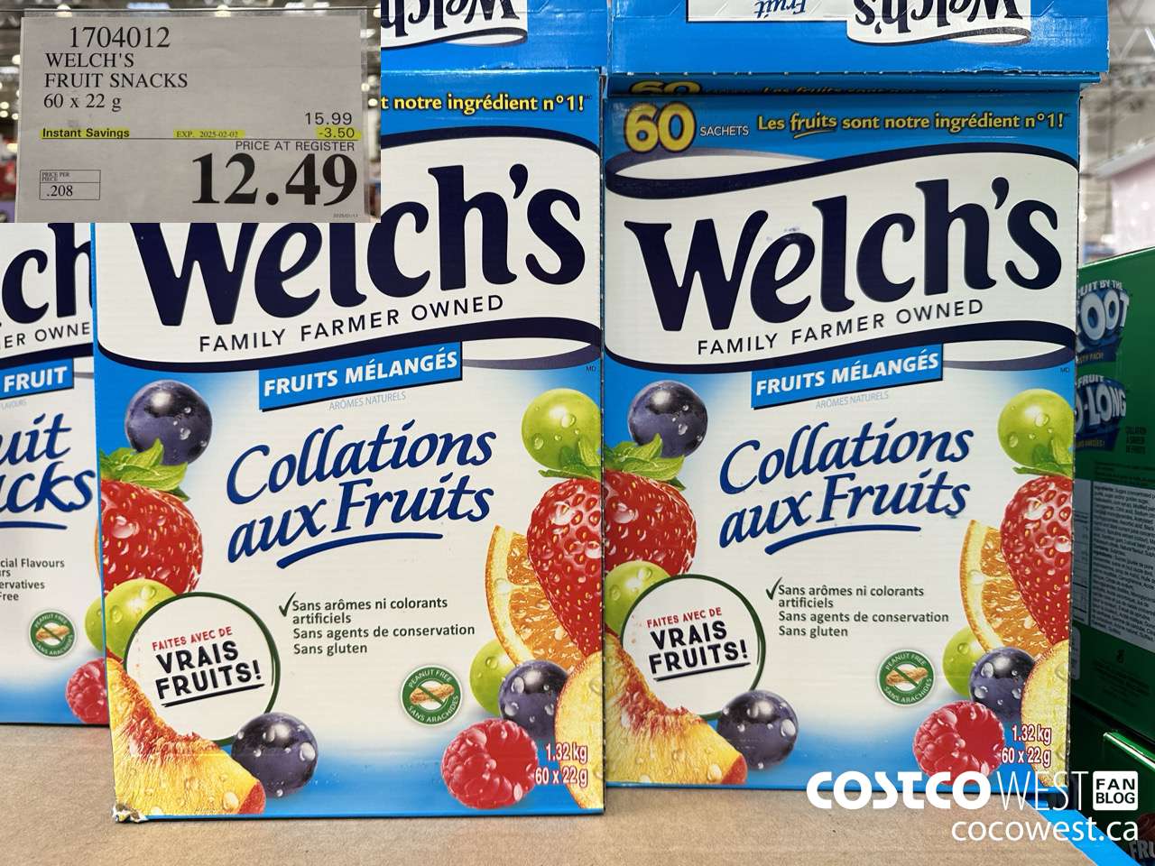 1704012 WELCH'S FRUIT SNACKS 60 X 22 G ($3.50 INSTANT SAVINGS EXPIRES ON 2025-02-02) $12.49