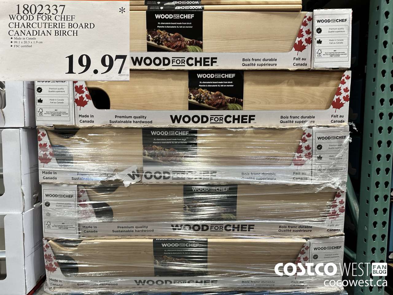 1802337 WOOD FOR CHEF CHARCUTERIE BOARD FSC CANADIAN BIRCH $19.97