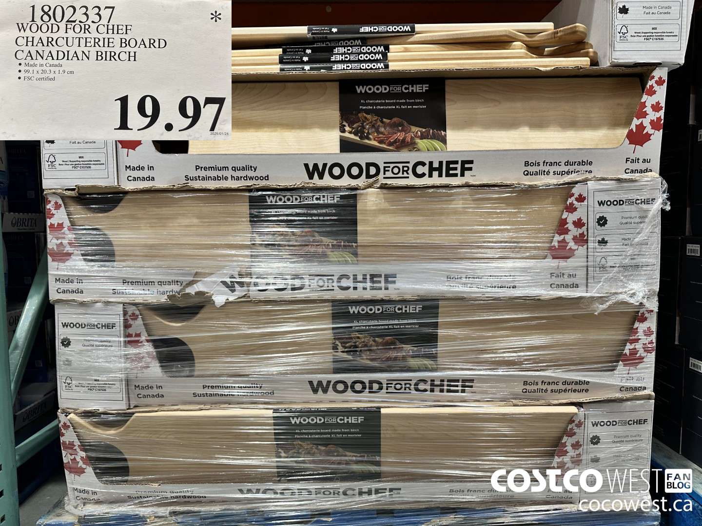 1802337 WOOD FOR CHEF CHARCUTERIE BOARD FSC CANADIAN BIRCH $19.97