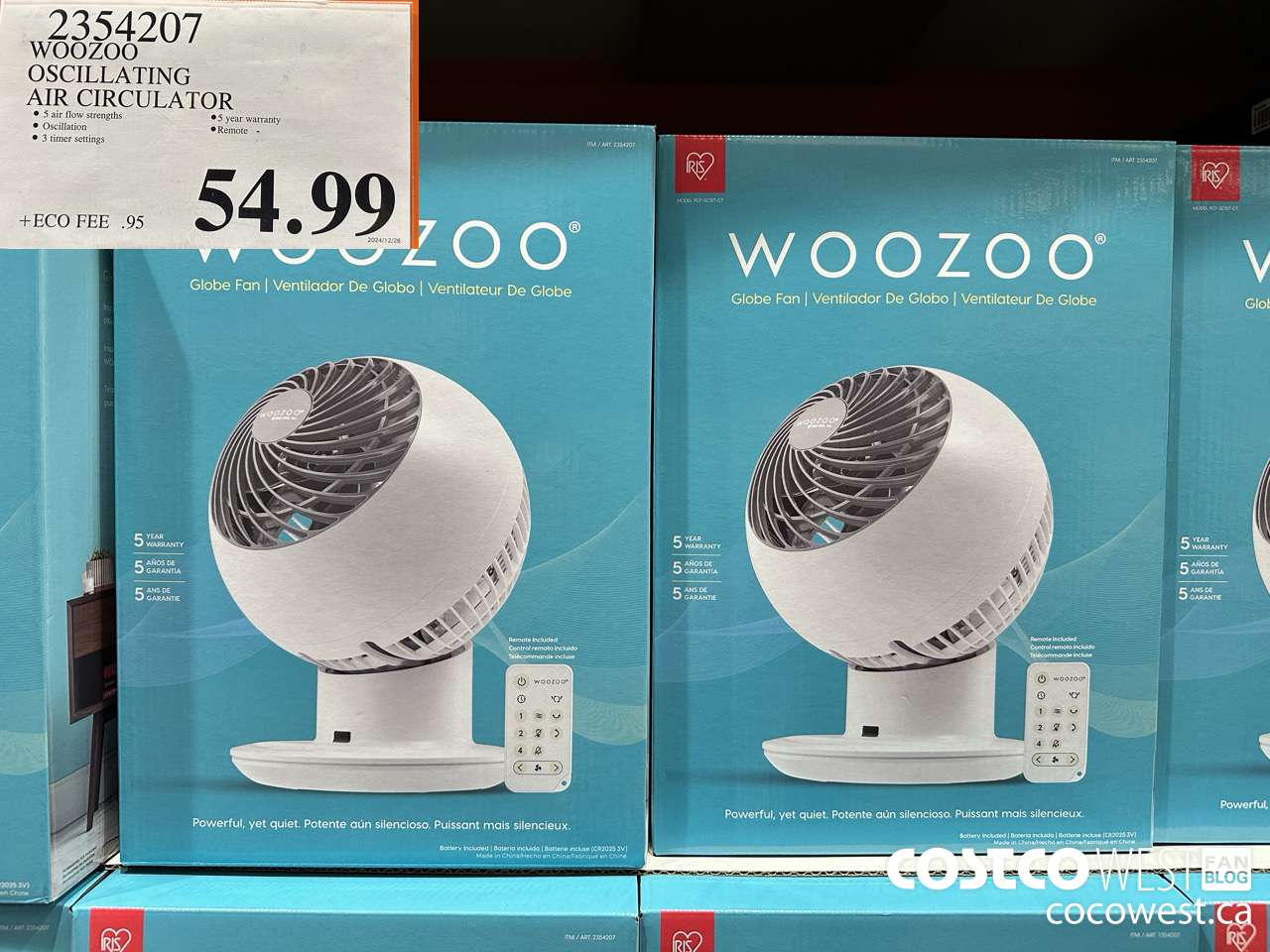 2354207 WOOZOO OSCILLATING AIR CIRCULATOR $54.99