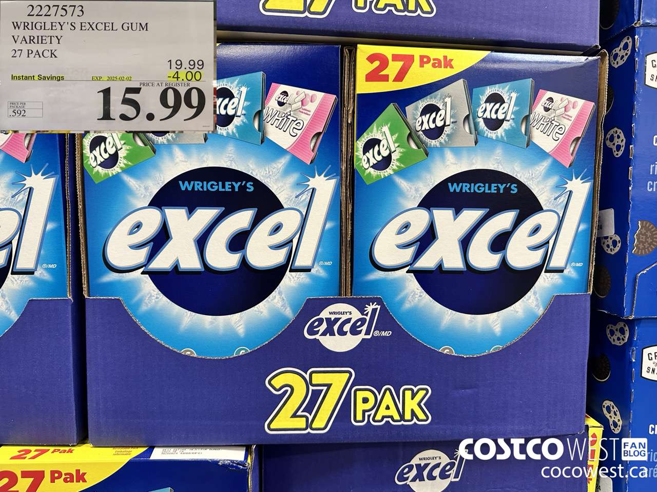 2227573 WRIGLEY'S EXCEL GUM VARIETY 27 PACK ($4.00 INSTANT SAVINGS EXPIRES ON 2025-02-02) $15.99
