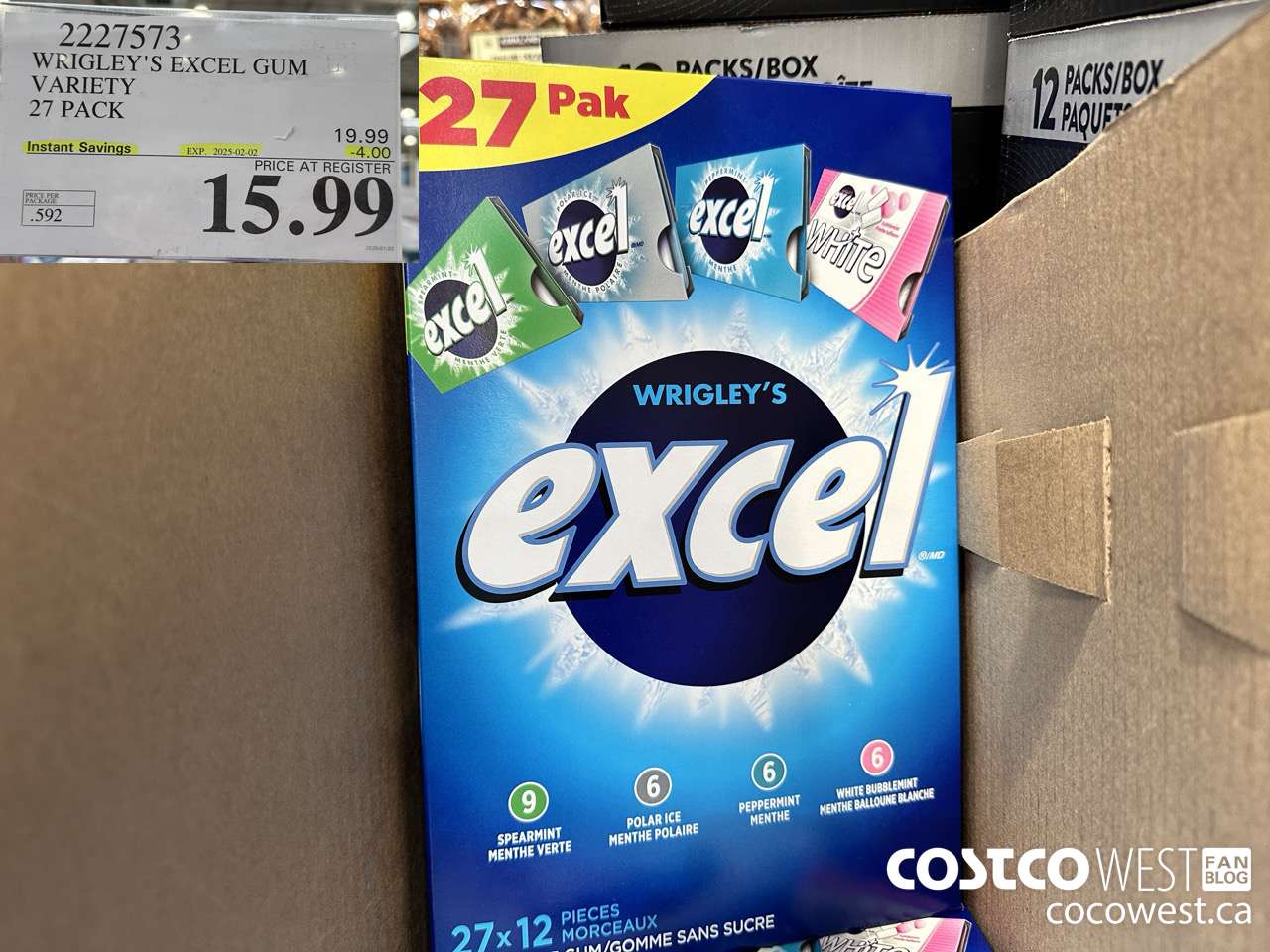 2227573 WRIGLEY'S EXCEL GUM VARIETY 27 PACK ($4.00 INSTANT SAVINGS EXPIRES ON 2025-02-02) $15.99