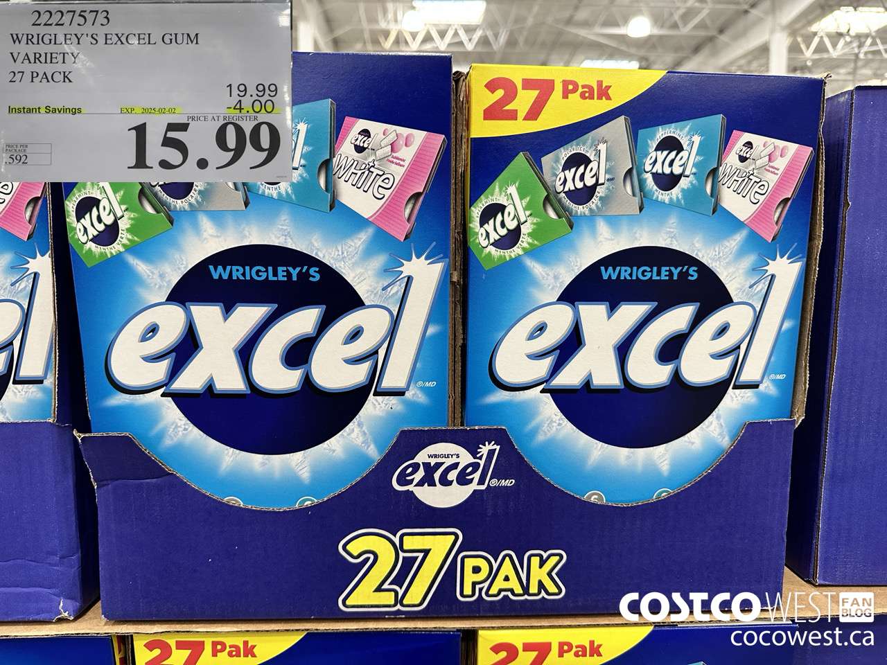 2227573 WRIGLEY'S EXCEL GUM VARIETY 27 PACK ($4.00 INSTANT SAVINGS EXPIRES ON 2025-02-02) $15.99