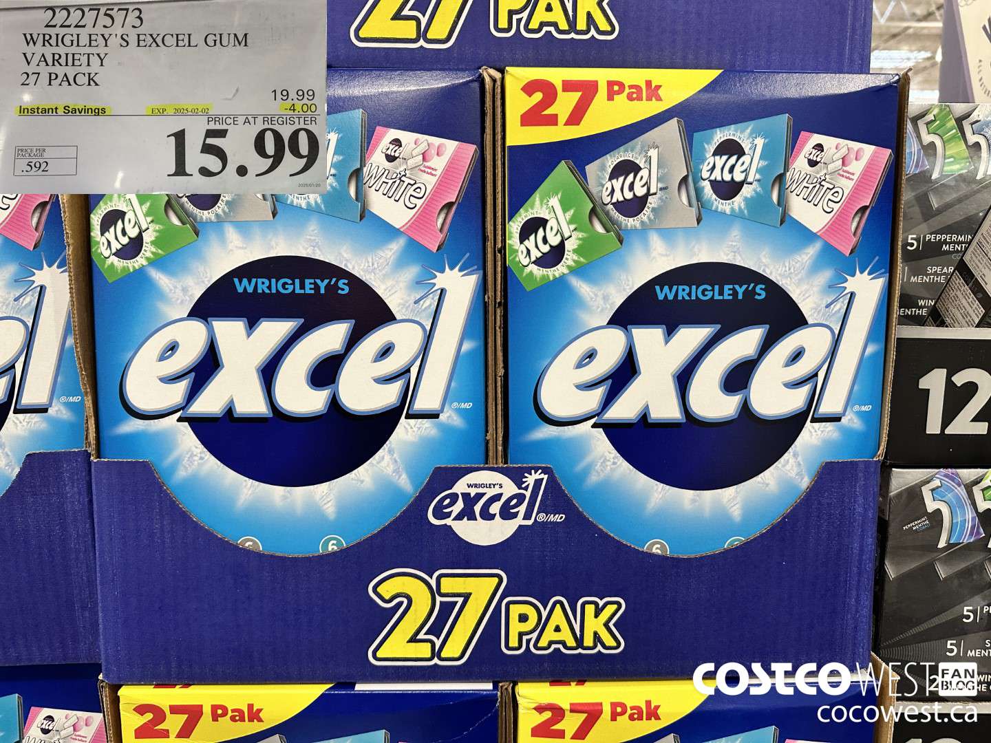 2227573 WRIGLEY'S EXCEL GUM VARIETY 27 PACK ($4.00 INSTANT SAVINGS EXPIRES ON 2025-02-02) $15.99