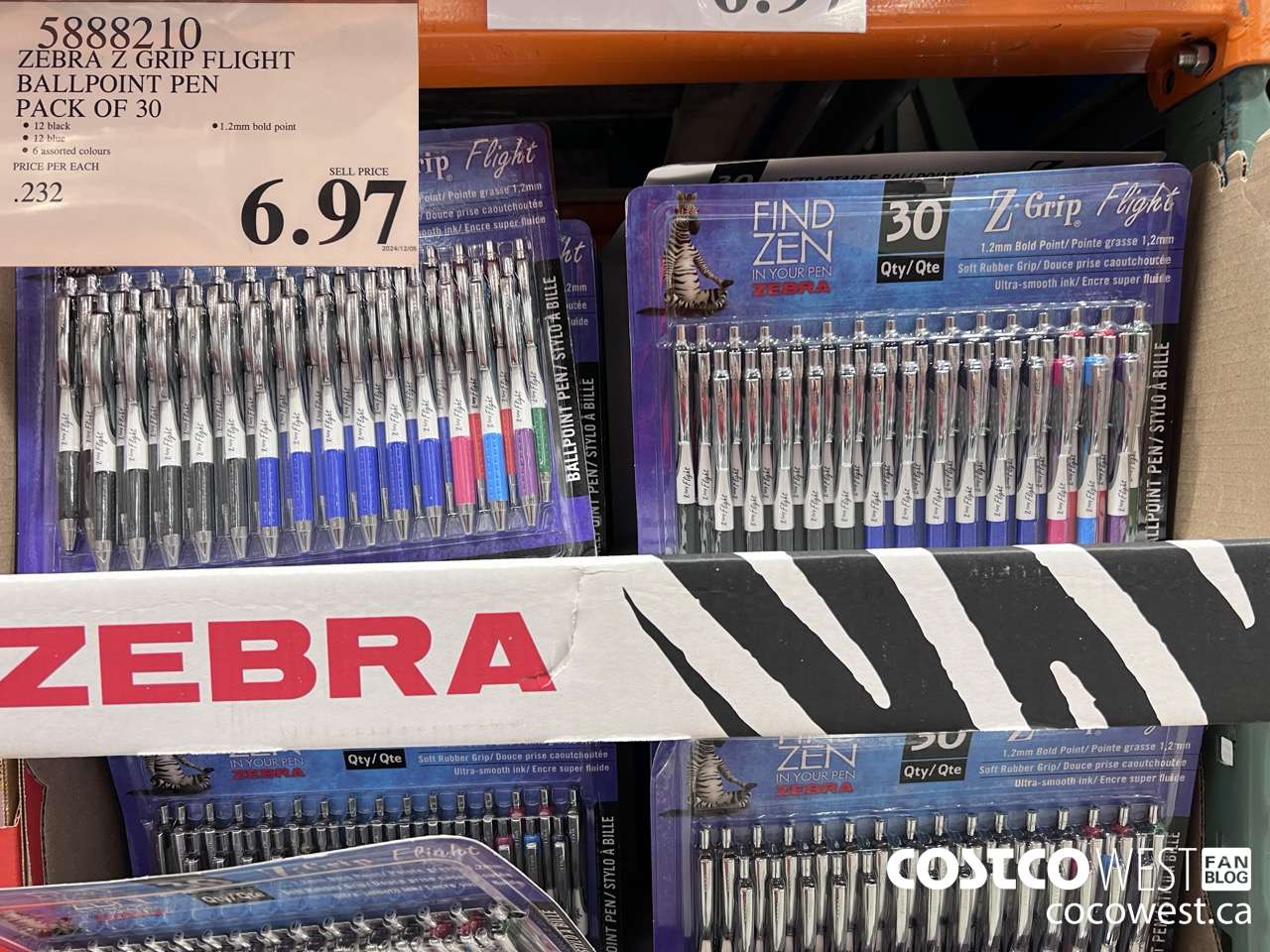 5888210 ZEBRA Z GRIP FLIGHT PENS PACK OF 30 $6.97