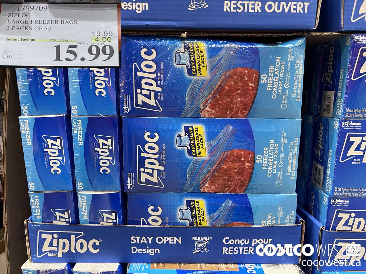 1789709 ZIPLOC LARGE FREEZER BAG 3 X 50 2025-01-9 ($4.00 INSTANT SAVINGS) $15.99