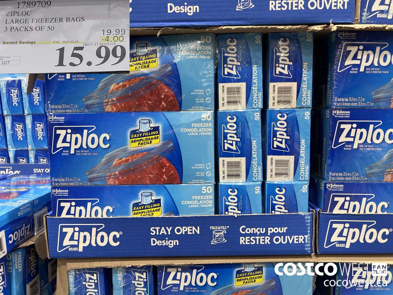 1789709 ZIPLOC LARGE FREEZER BAG 3 X 50 2025-01-9 ($4.00 INSTANT SAVINGS EXPIRES ON 2025-01-19) $15.99