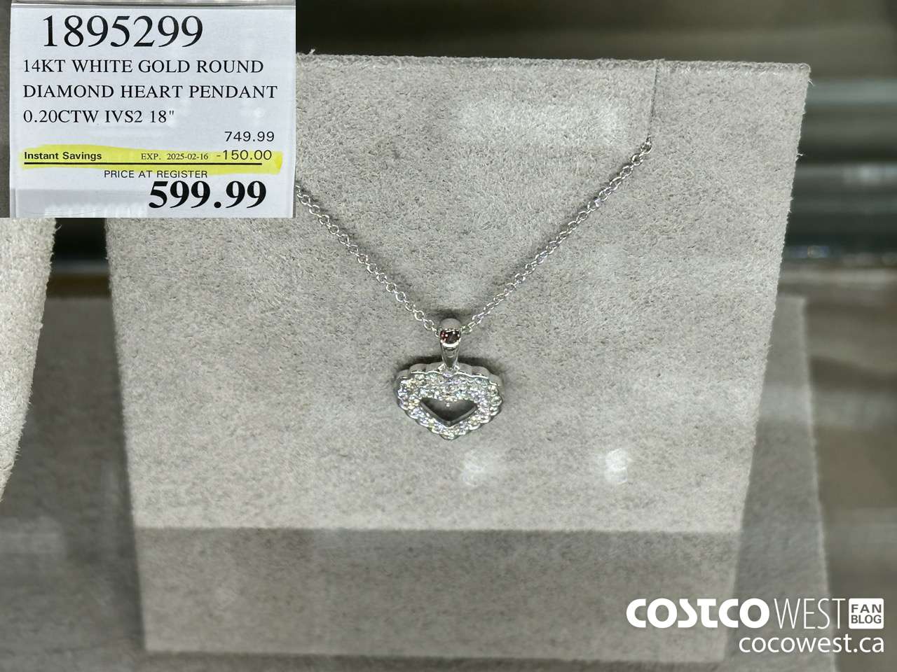 1895299 14KT WHITE GOLD ROUND DIAMOND HEART PENDANT O.20CTW IVS2 18