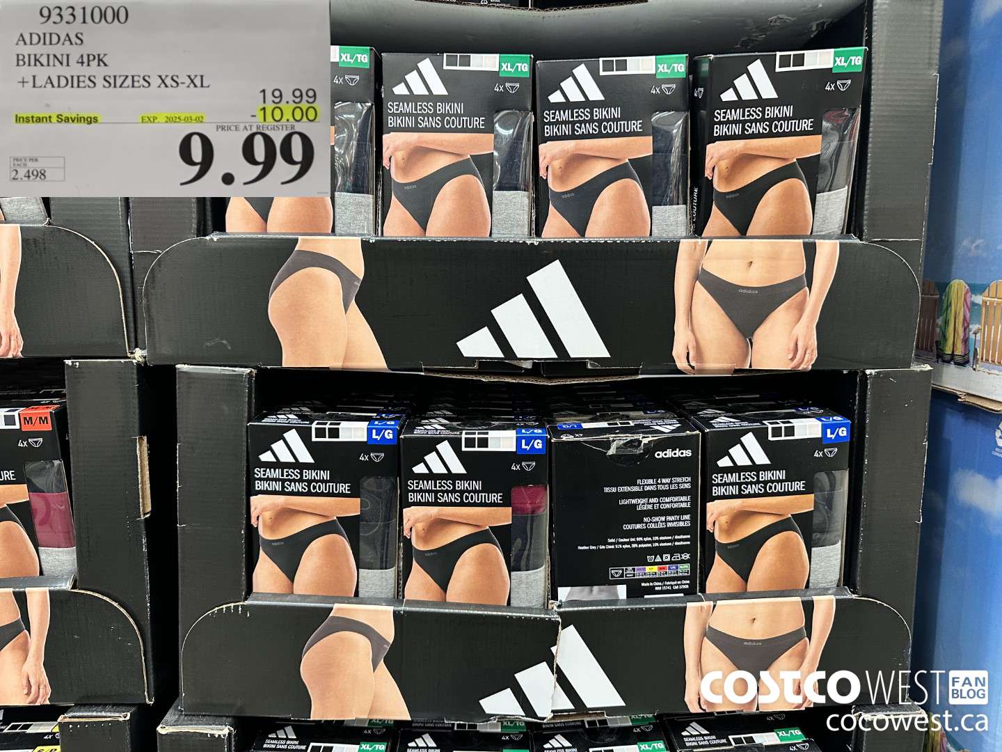 9331000 ADIDAS BIKINI 4PK LADIES SIZES XS-XL ($10.00 INSTANT SAVINGS EXPIRES ON 2025-03-02) $9.99