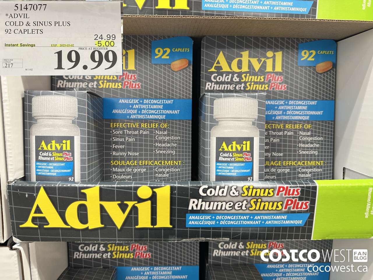 5147077 ADVIL COLD & SINUS PLUS 92 CAPLETS ($5.00 INSTANT SAVINGS EXPIRES ON 2025-03-02) $19.99