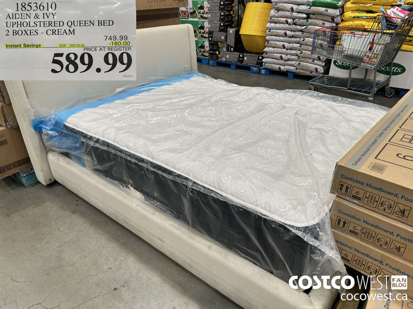 1853610 AIDEN & IVY UPHOLSTERED QUEEN BED 2 BOXES CREAM ($160.00 INSTANT SAVINGS EXPIRES ON 2025-03-02) $589.99