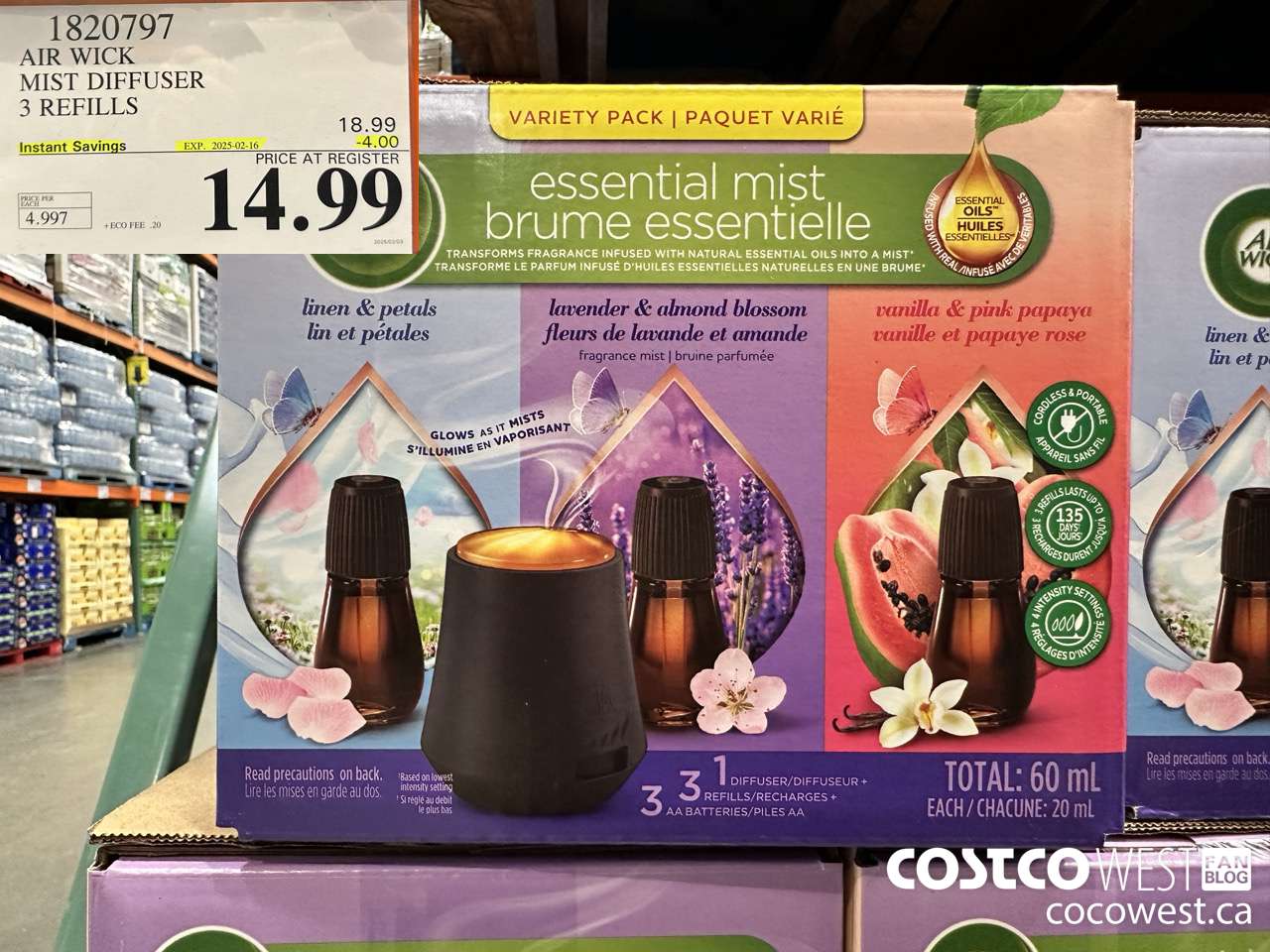 1820797 AIR WICK MIST DIFFUSER 3 REFILLS ($4.00 INSTANT SAVINGS EXPIRES ON 2025-02-16) $14.99