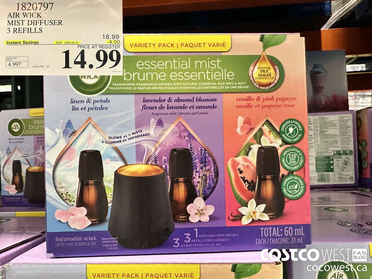 1820797 AIR WICK MIST DIFFUSER 3 REFILLS ($4.00 INSTANT SAVINGS EXPIRES ON 2025-02-23) $14.99