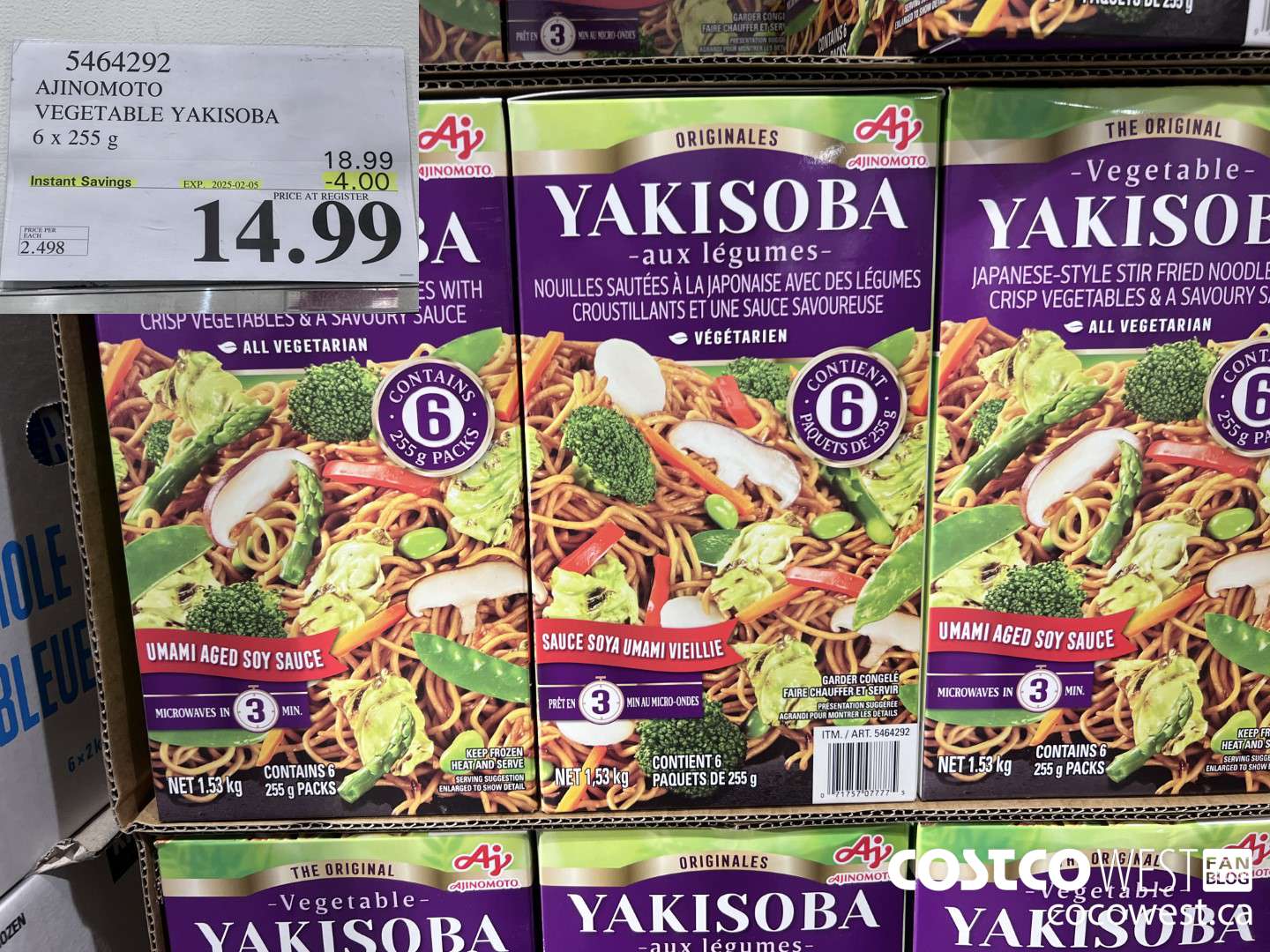 5464292 AJINOMOTO VEGETABLE YAKISOBA 6 x 255 g ($4.00 INSTANT SAVINGS EXPIRES ON 2025-02-05) $14.99