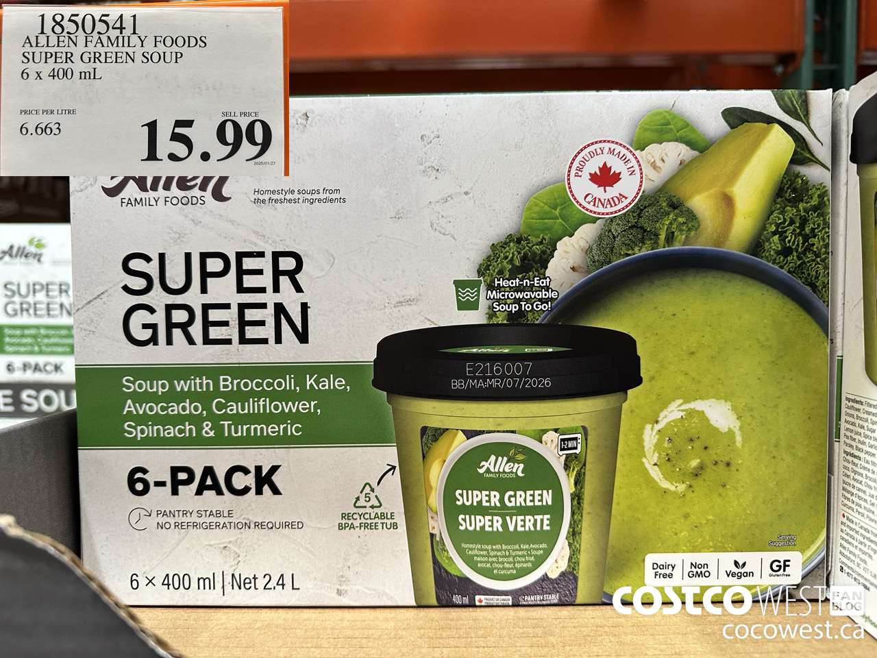 1850541 ALLEN FAMILY FOODS SUPER GREEN SOUP 6 X 400ML $15.99