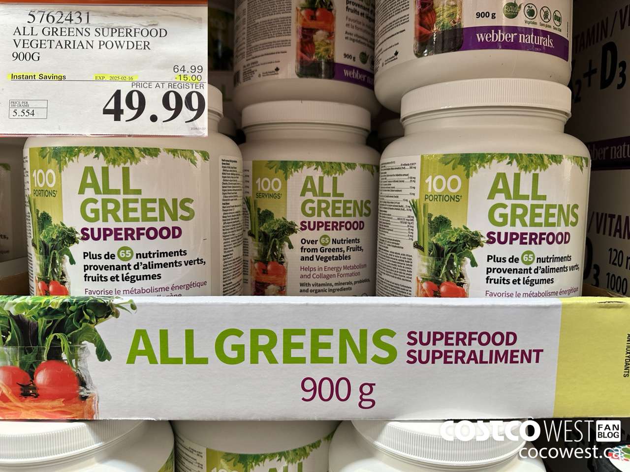 5762431 ALL GREENS SUPERFOOD VEGETERIAN POWDER 900G GLUTEN FREE ($15.00 INSTANT SAVINGS EXPIRES ON 2025-02-16) $49.99