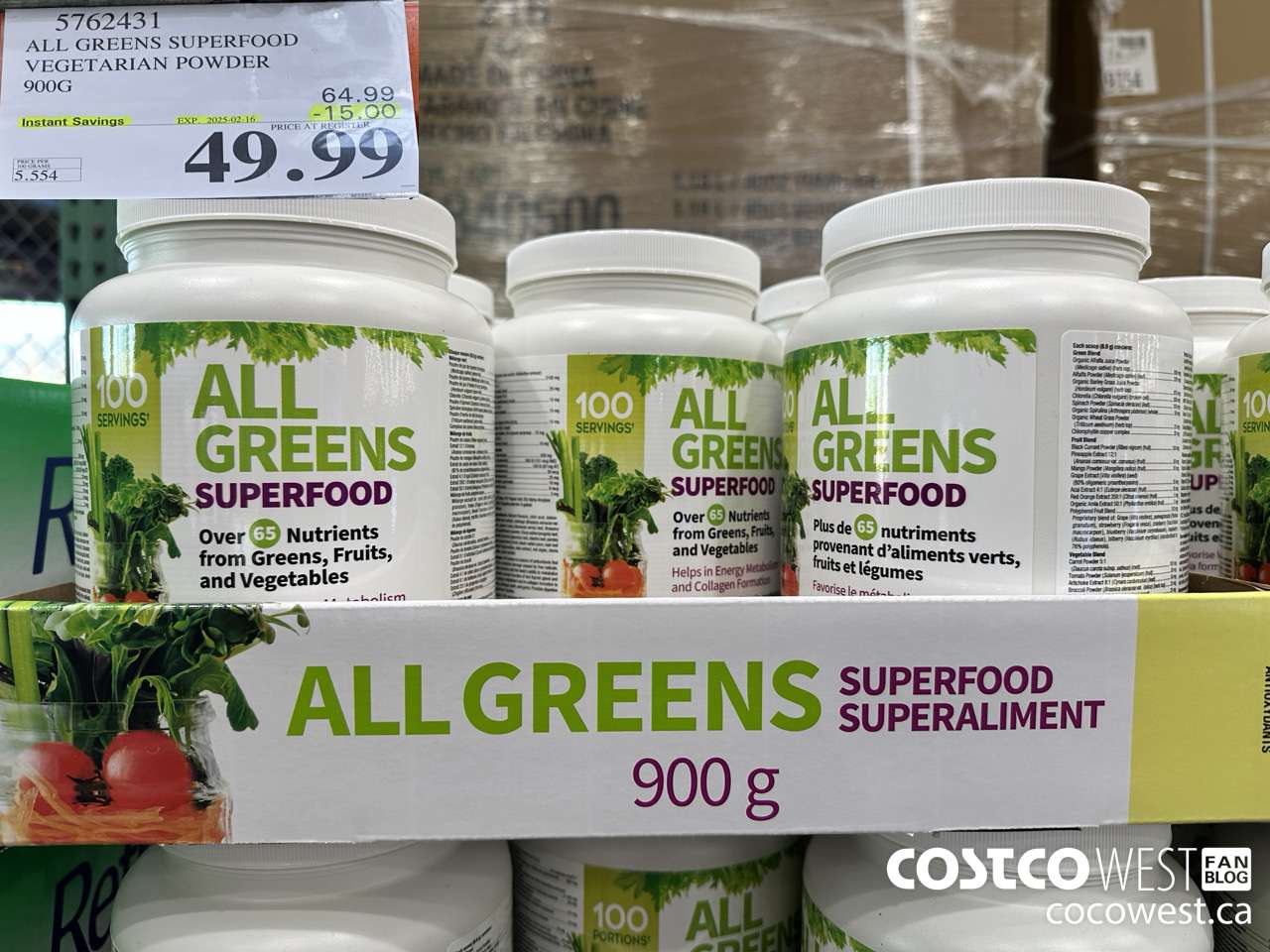 5762431 ALL GREENS SUPERFOOD VEGETERIAN POWDER 900G GLUTEN FREE ($15.00 INSTANT SAVINGS EXPIRES ON 2025-02-16) $49.99