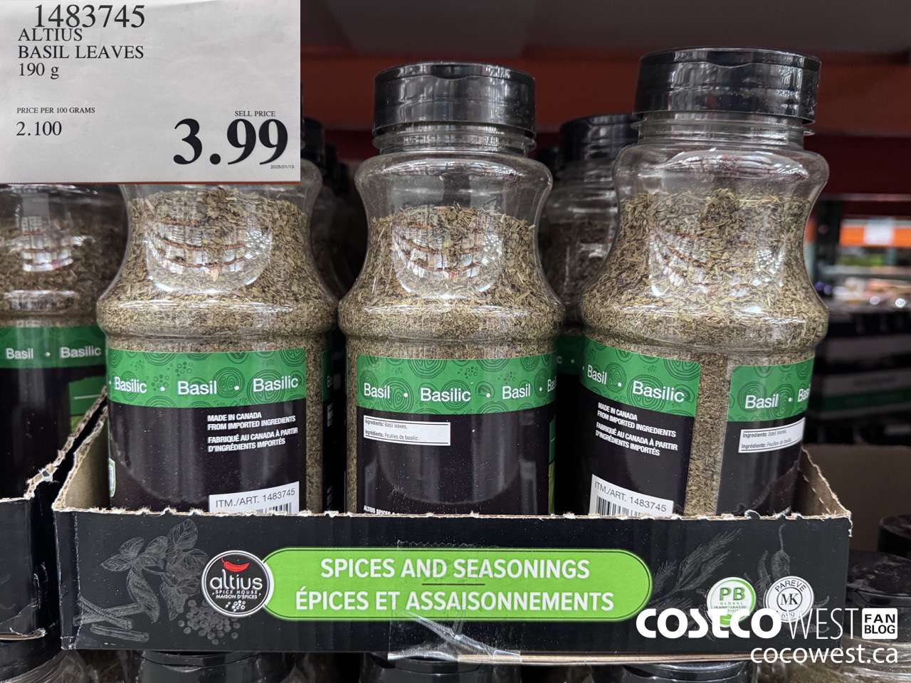 1483745 ALTIUS BASIL LEAVES 190G $3.99