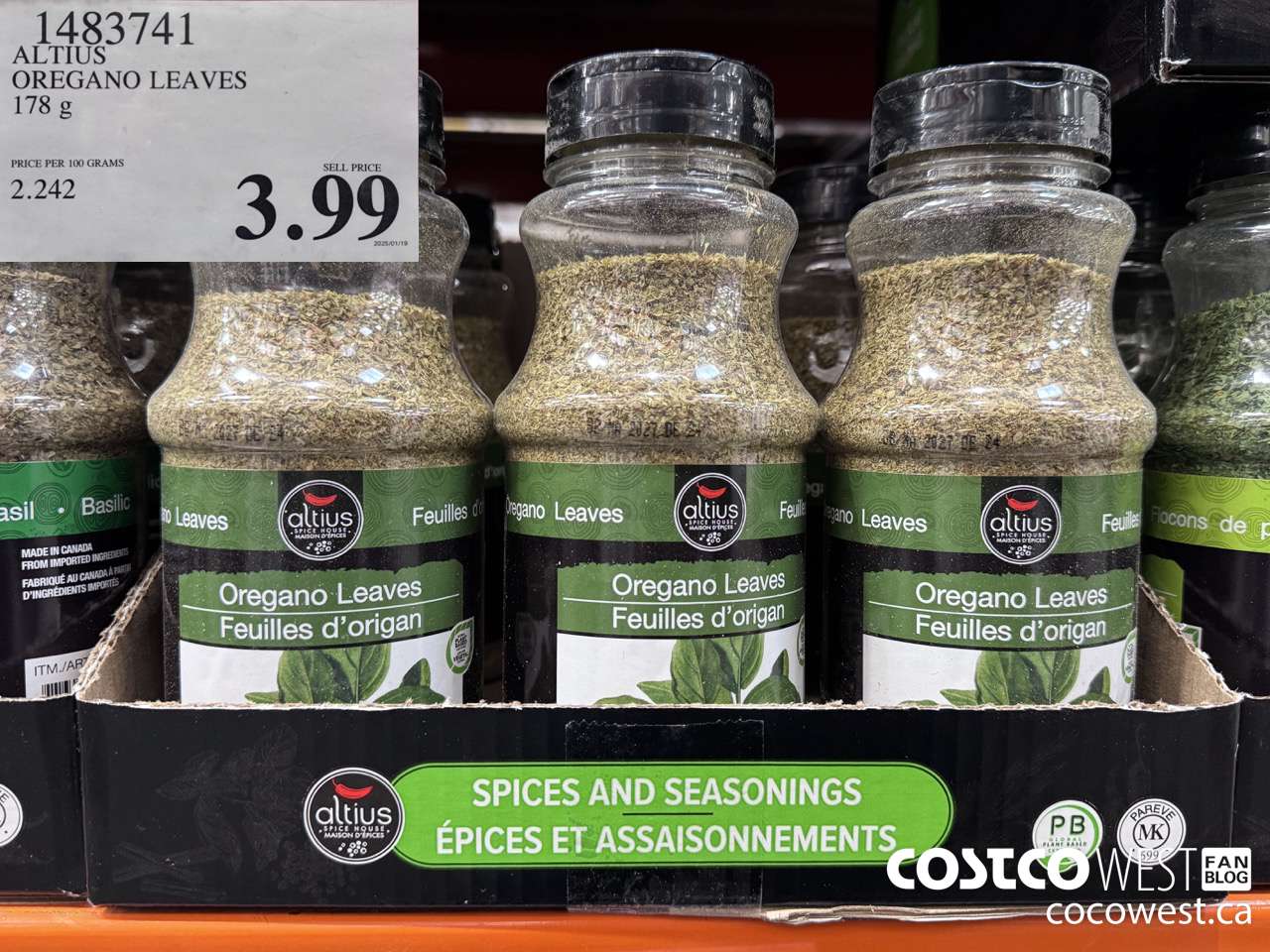 1483741 ALTIUS OREGANO LEAVES 178G $3.99