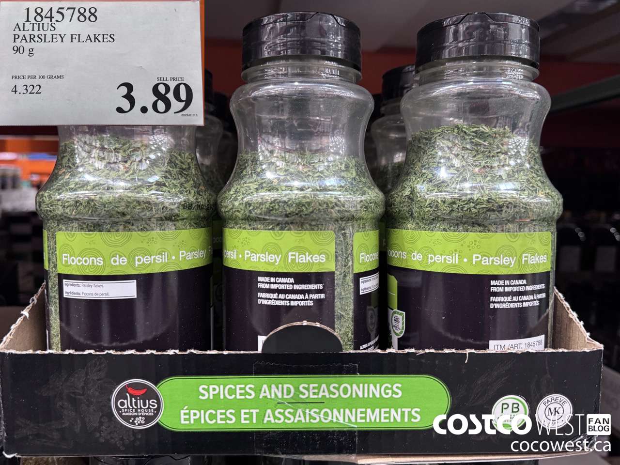 1845788 ALTIUS PARSLEY FLAKES 90G $3.89