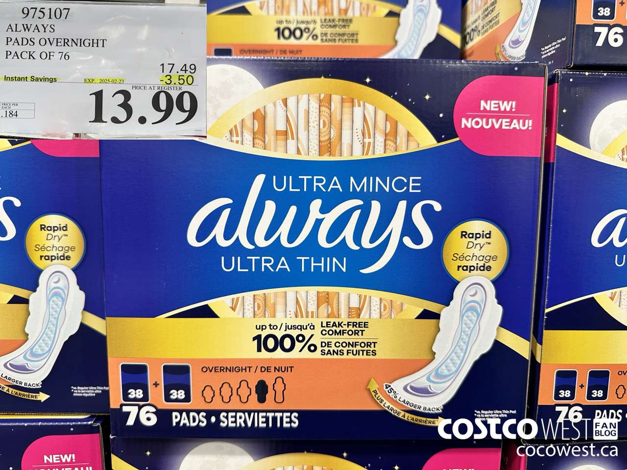 975107 ALWAYS ULTRA THIN PADS OVERNIGHT BOX OF 76 ($3.50 INSTANT SAVINGS EXPIRES ON 2025-02-23) $13.99