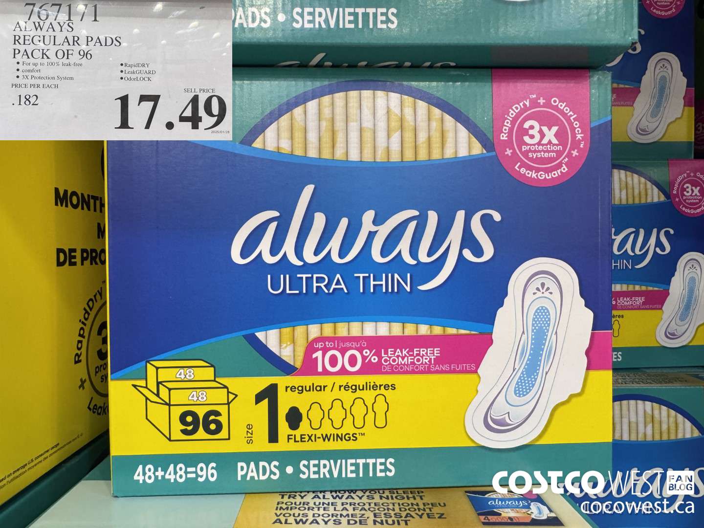 767171 ALWAYS ULTRA THIN PADS REGULAR 96CT $17.49