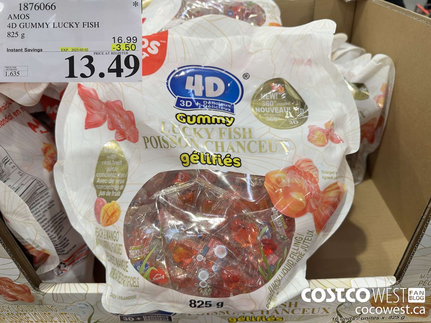 1876066 AMOS 4D GUMMY LUCKY FISH 825G ($3.50 INSTANT SAVINGS EXPIRES ON 2025-03-02) $13.49